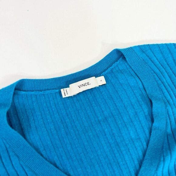 Vince Top Womens Small Blue Bay Ribbed Stretchy Fitted Cashmere Blend Sweater - Picture 5 of 9